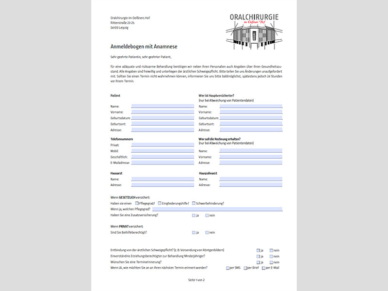 Anamnesebogen Oralchirurgie